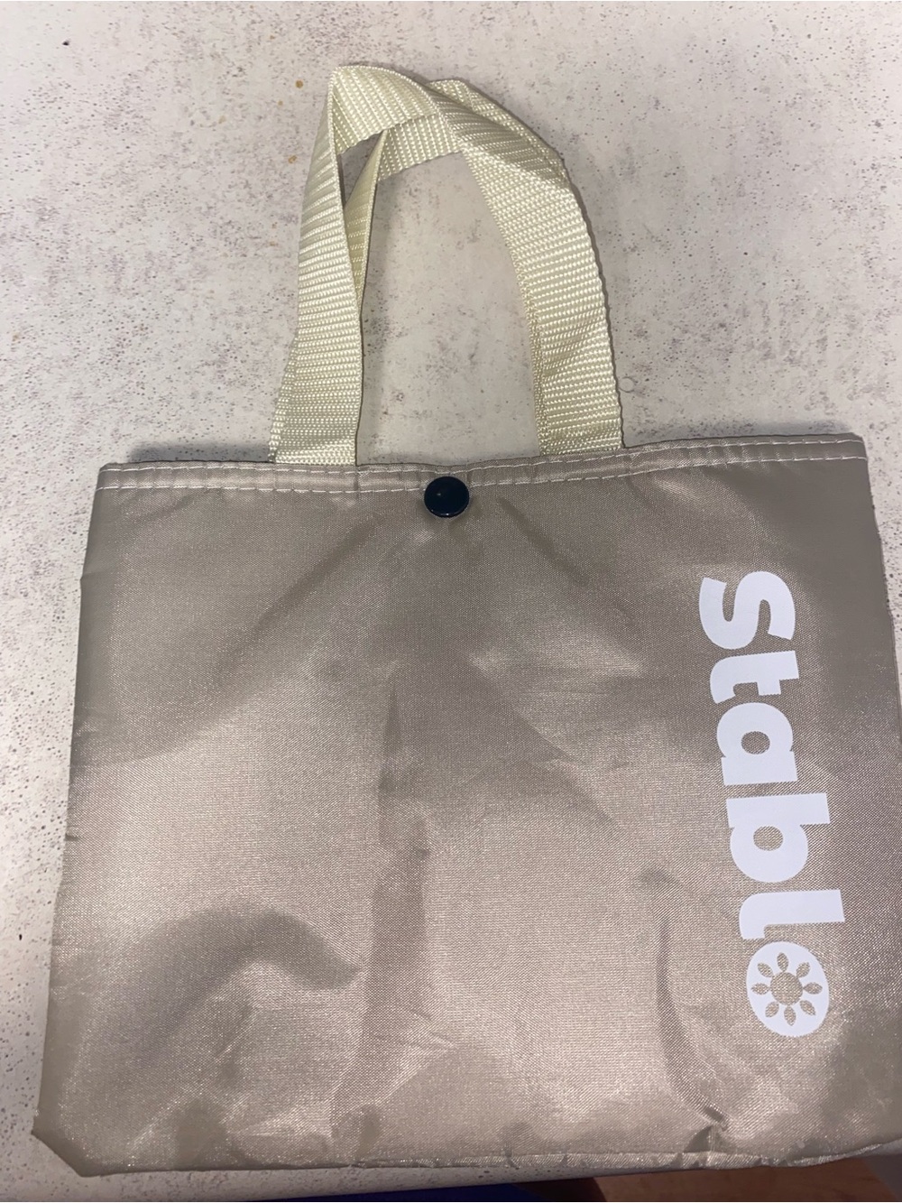 Beige Compact Tote Bag with Cream Handles